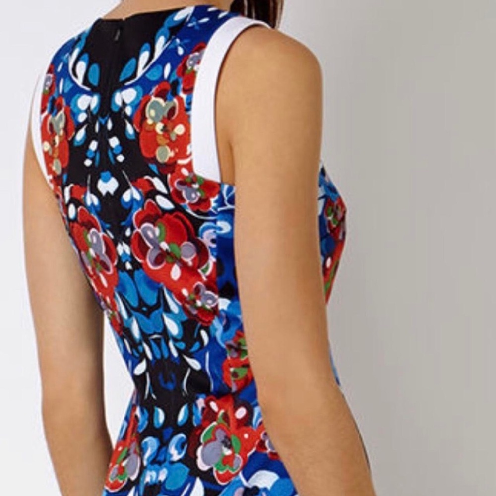 Karen Millen Blue Red Floral Stretch Cocktail Dress Size 6 - Picture 2 of 5